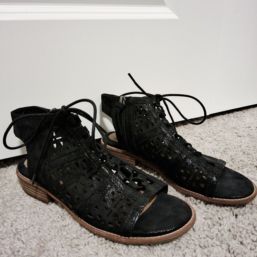 Söfft Nora Black Italian Suede Lace-up Gladiator Fall Winter Sandals Size 7